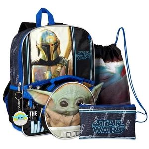 Star Wars Mandalorian Backpack & Lunch Box 5 Piece Set School Bag Baby Yoda NWT